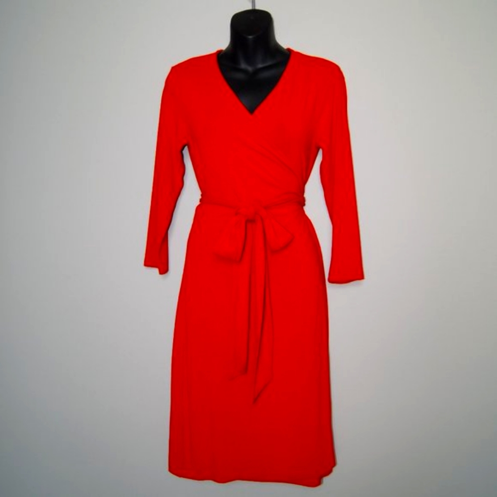 Yansi Fugel Red Wrap Dress Small 3/4 Sleeve